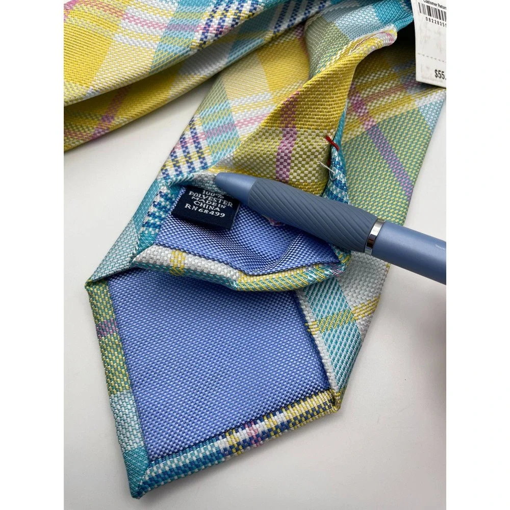 Club Room Mens Plaid Regular Tie Aqua Yellow Pink White 1CRC24-1012 NEW